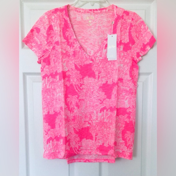 Lilly Pulitzer Etta V-Neck Top-Roxie Pink PB Anniversary Toile-NWT - Picture 11 of 11